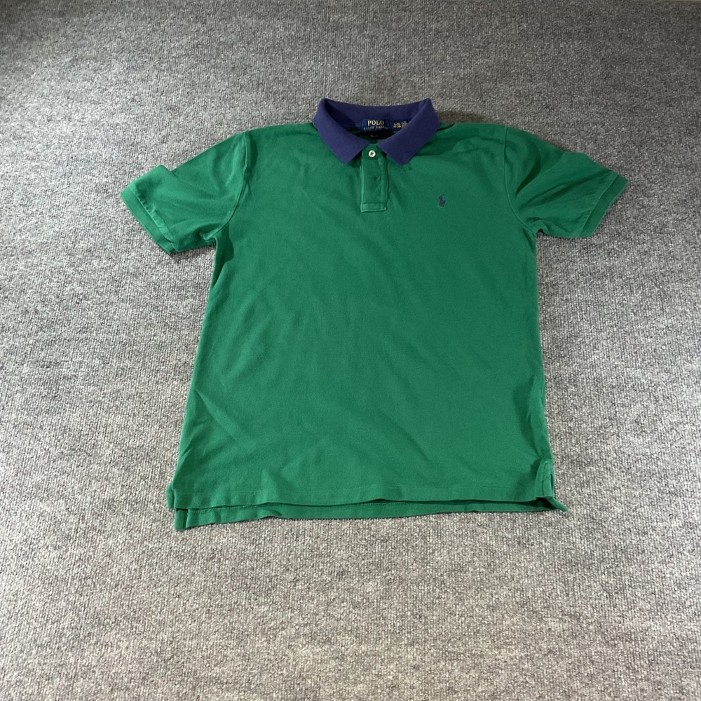 Polo Ralph Lauren Boys Green Purple Collar Polo Shirt XL 18-20 Classic Fit